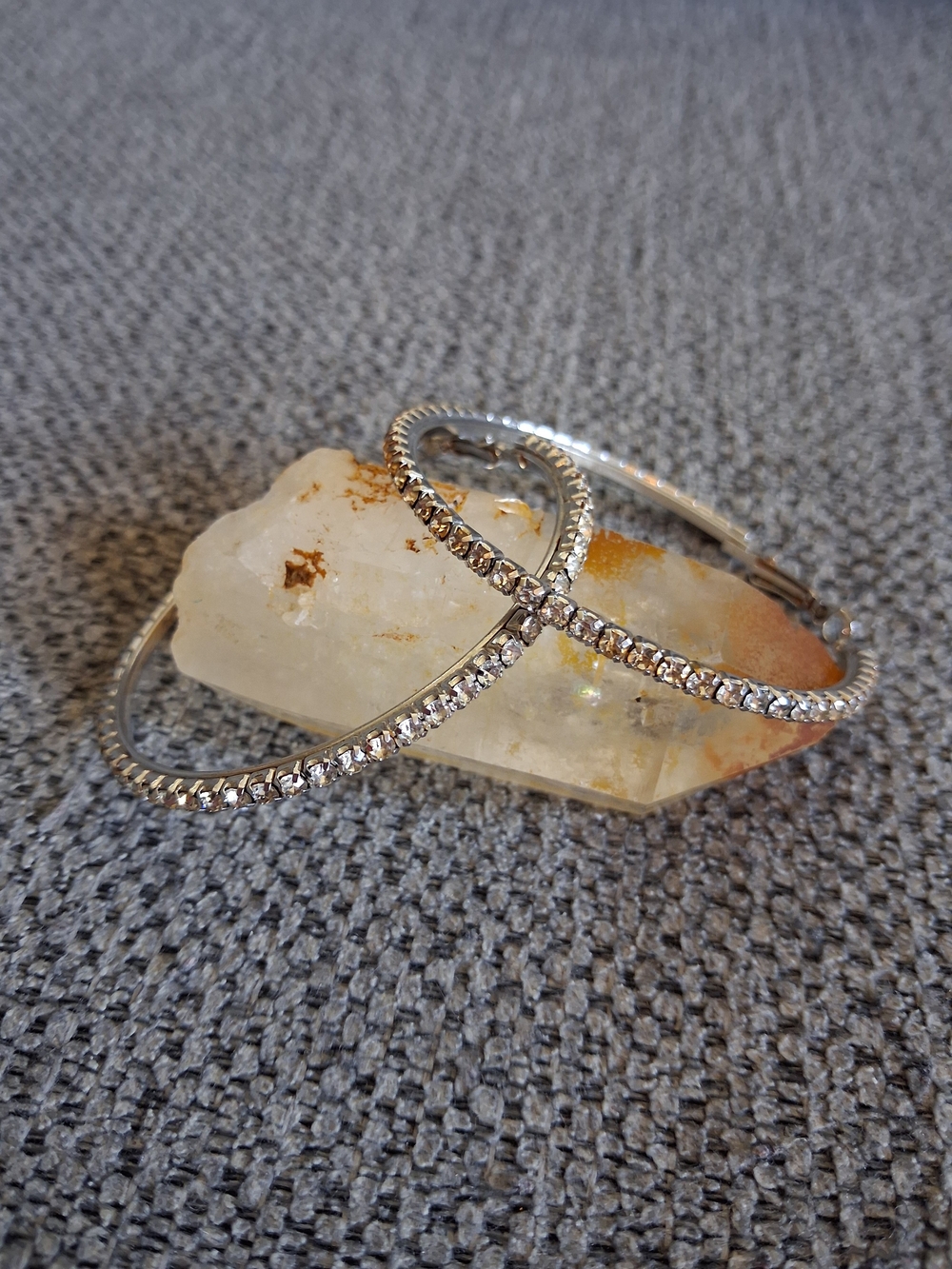 Vintage Silver Tone Sparkling Rhinestone Hoop Earrings